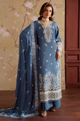 MAHNUR - 3PC DHANAK EMBROIDERED SHIRT WITH DHANAK EMBROIDERED SHAWL AND TROUSER - HZU2491